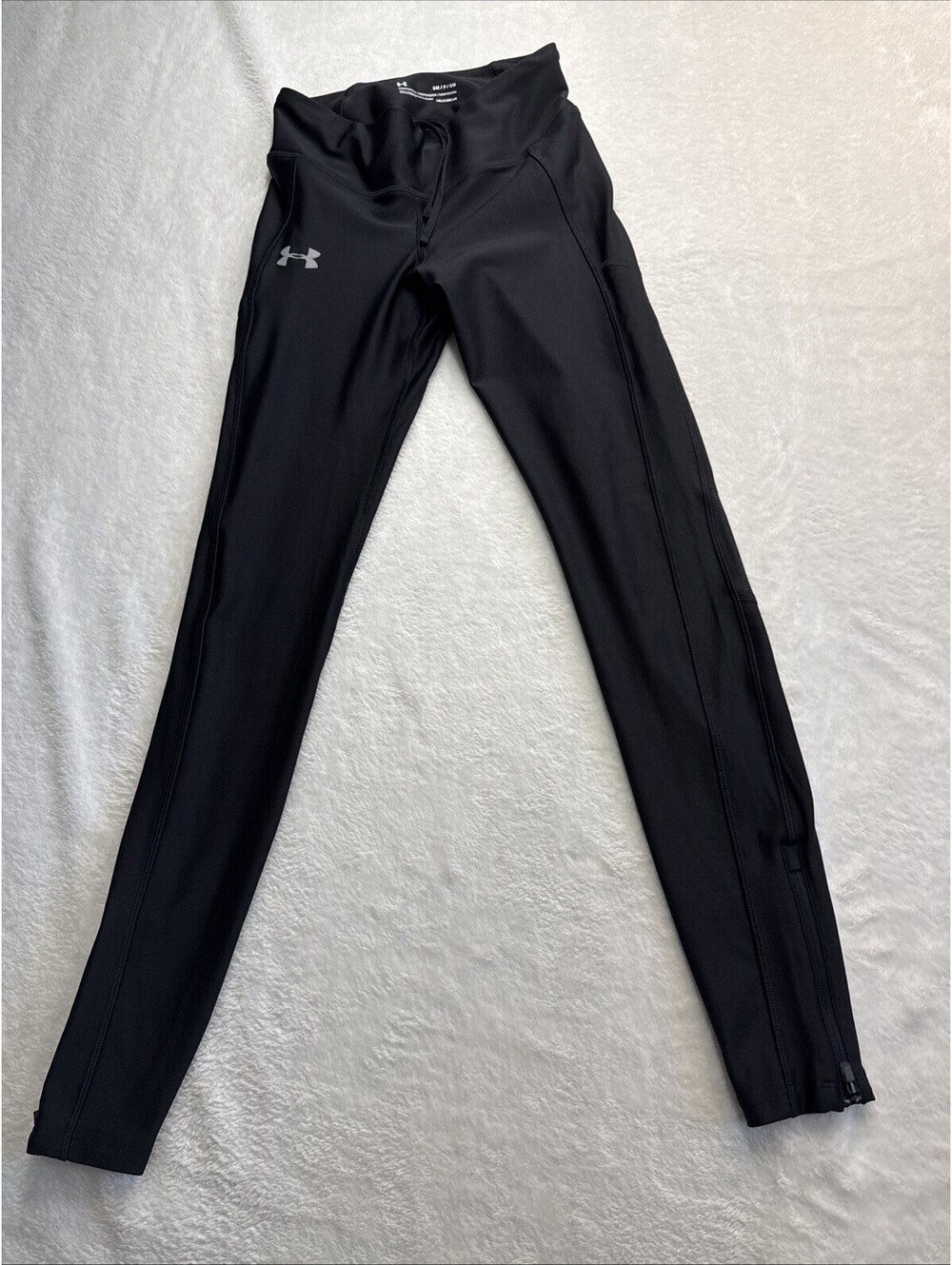 Under Armour Leggings Womens S Black Compression Heat Gear Zipper Bottom (2343)